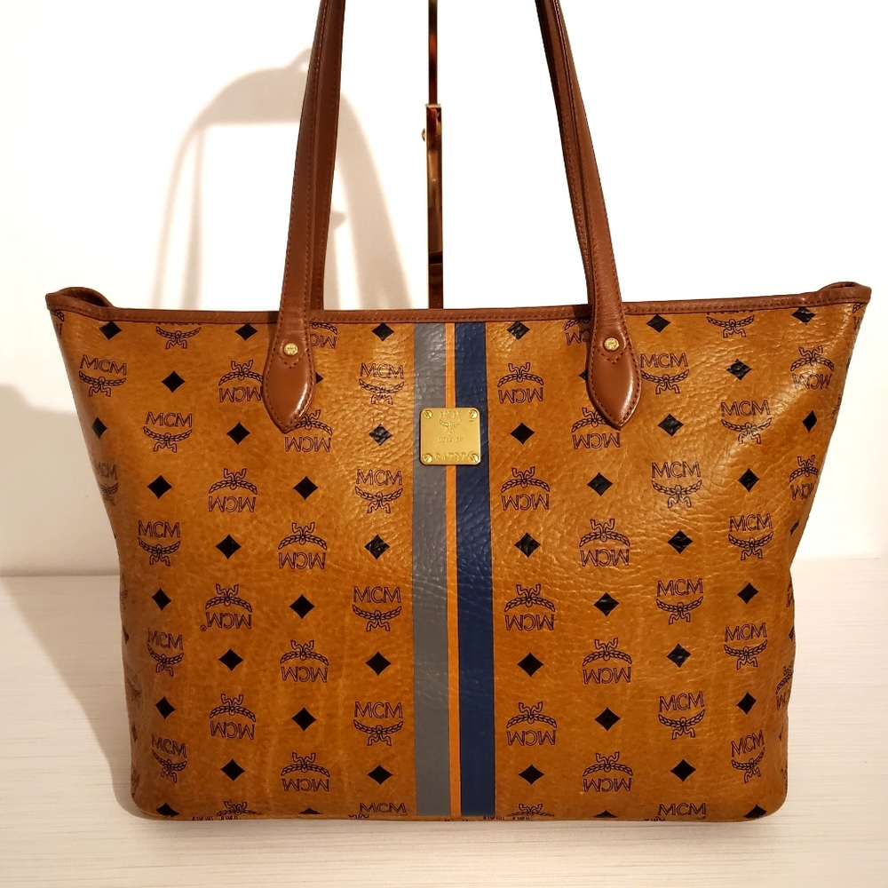 MCM Cognac Leather Large Tote Bag